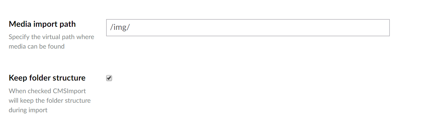 Settings for media under cmsImport