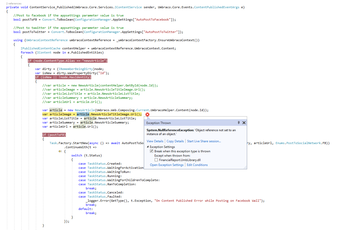 Null reference from code