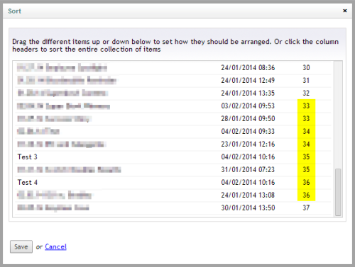 duplicate sort order