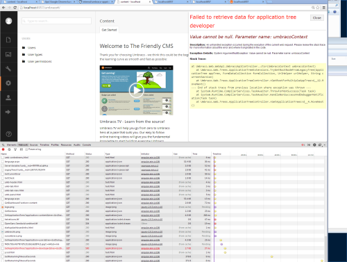 Error message when clicking Developer section in Umbraco 7.1.1