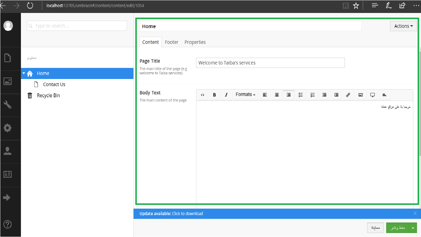 content section dashboard 
