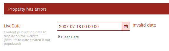 Screenshot of error