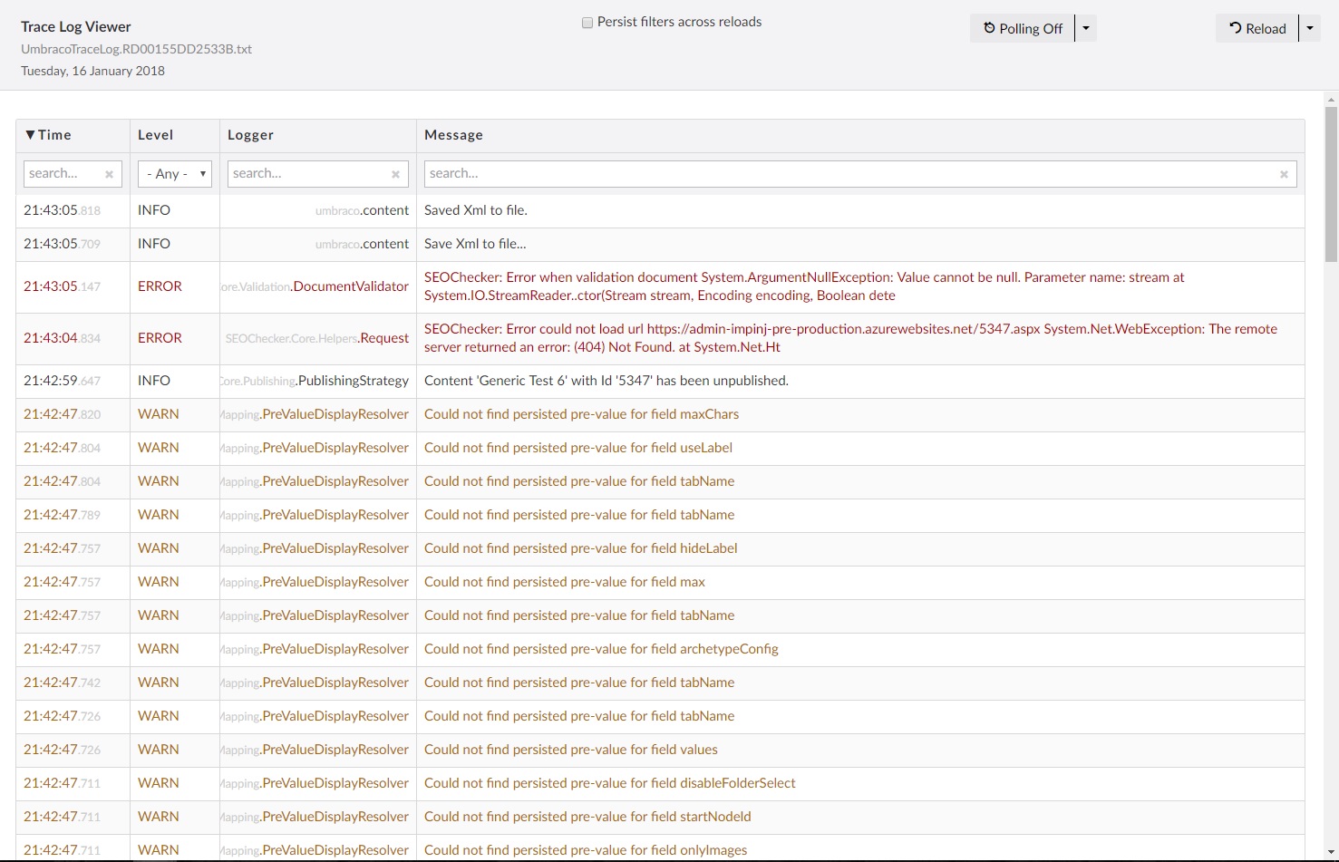 Screenshot of Tracelog