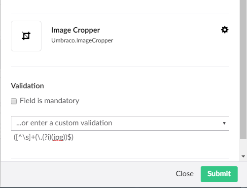 Custom validation Media Cropper