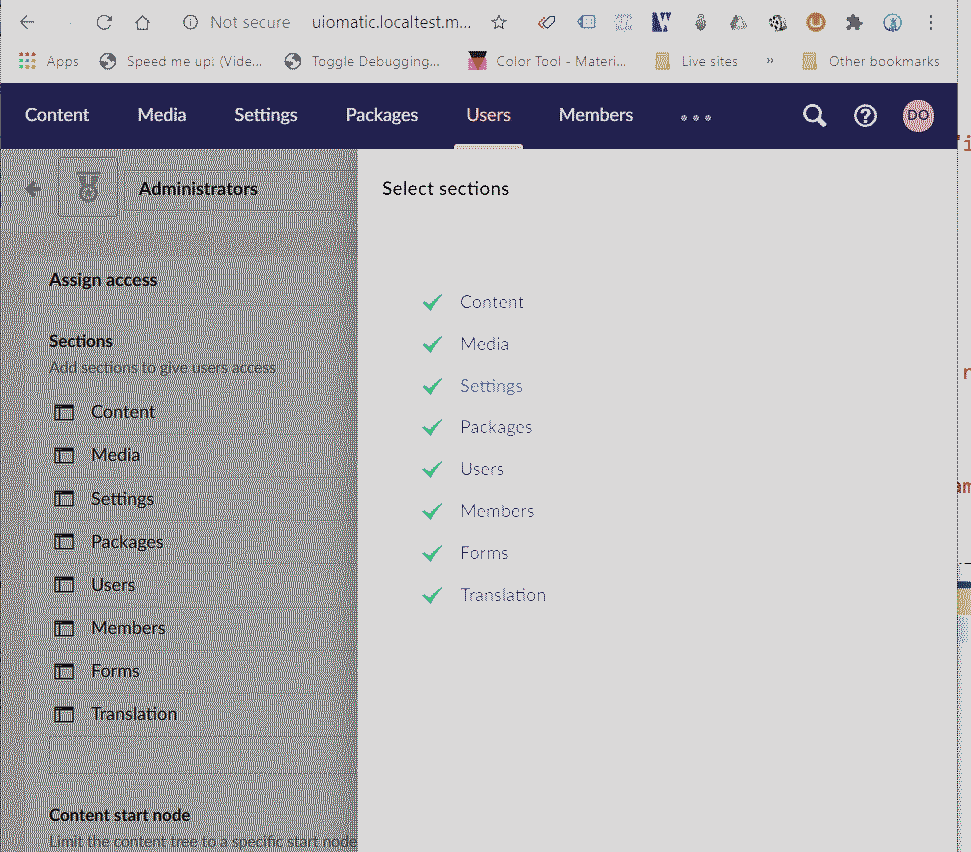 Admin selections