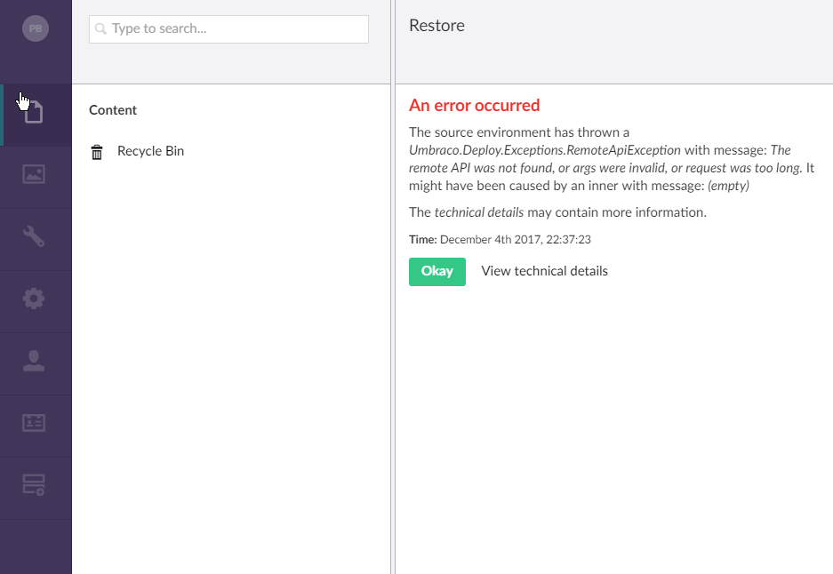 Umbraco.Deploy.Exceptions.RemoteApiException