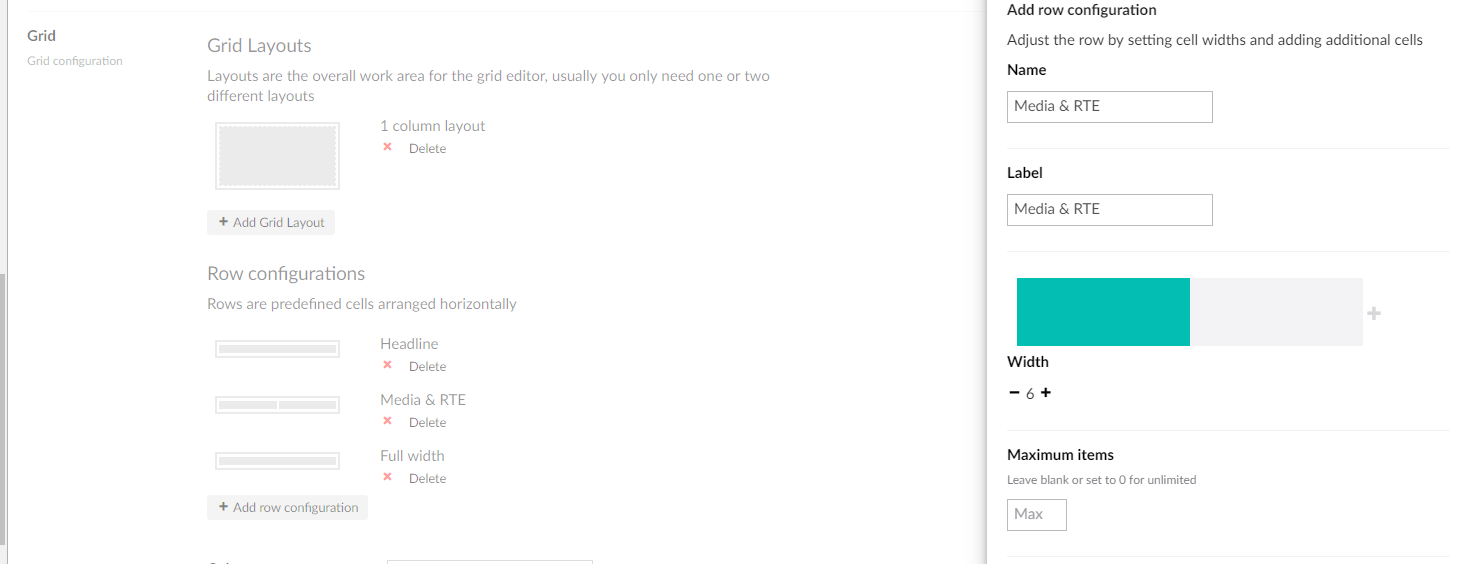 Screenshot of grid layout data type