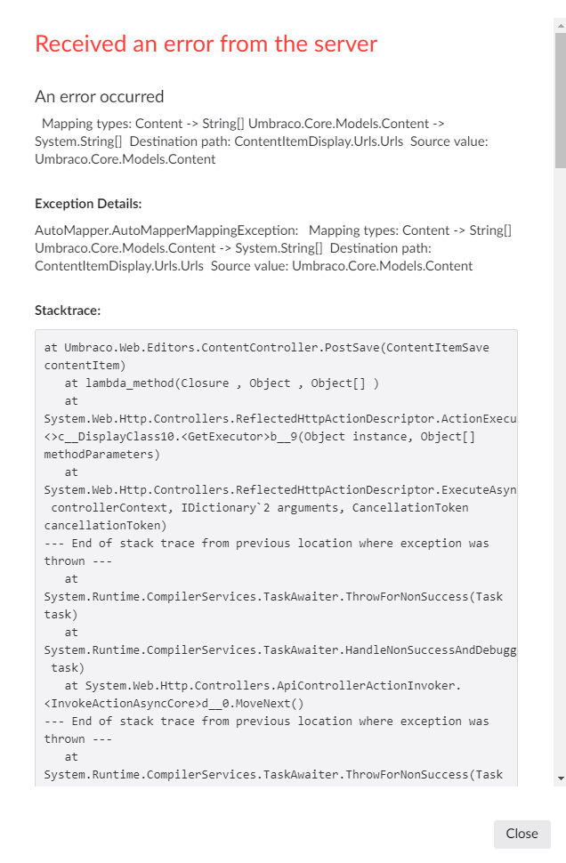 error stacktrace