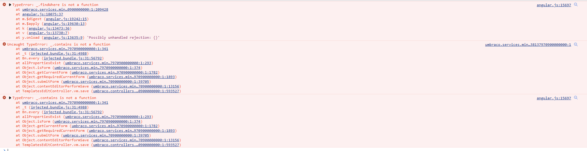 Not sure why i didn't think of this before, but it looks like there's a bunch of errors in angular.js  preventing anything from working.