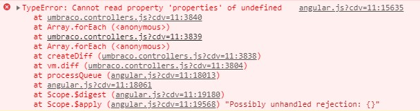 Screenshot of console output with JS error
