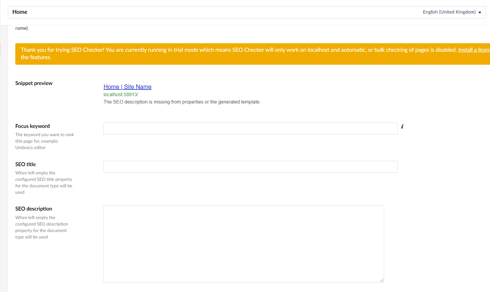 Home page CMS properties