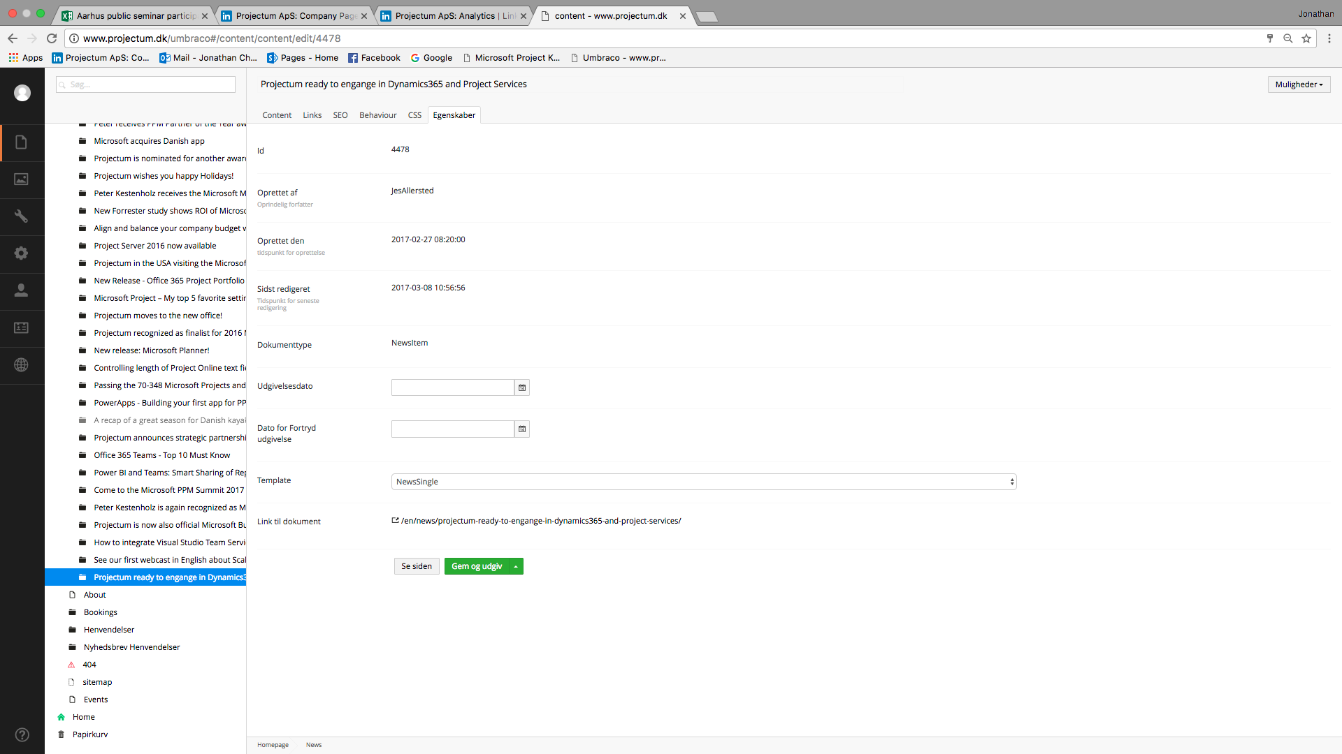 I changed it back to how it was from the beginning. This is how it looks now. Issue is that engage has been misspelled in the title. I want to change that, but keep the URL. I have tried to update the umbracoUrlName as suggested, but the url only changes if I change the title.