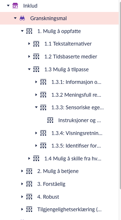 screenshot of nested WCAG structure