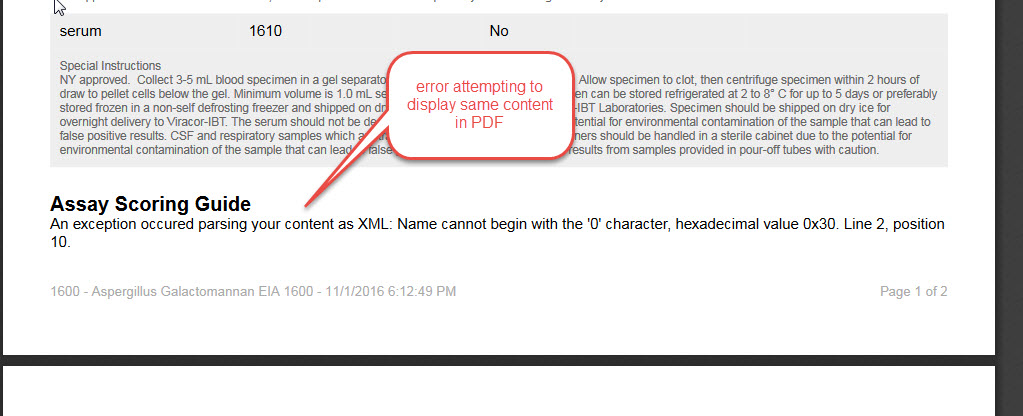 error msg displayed in the PDF