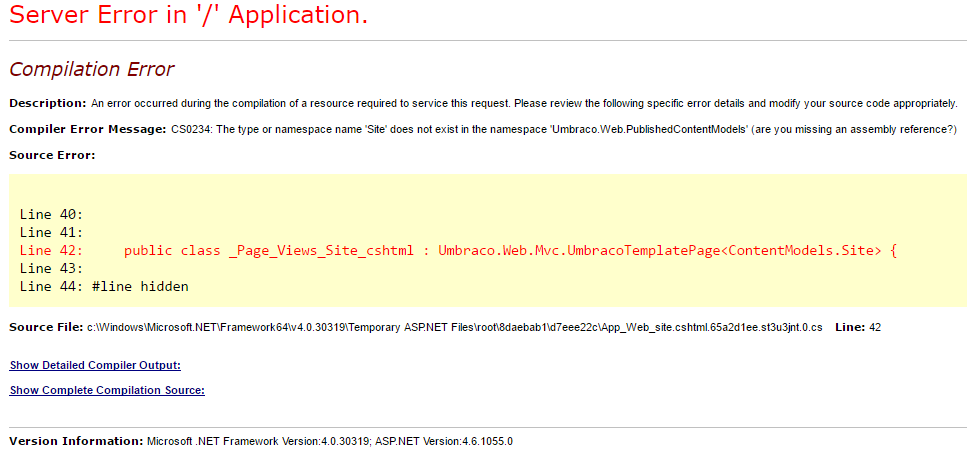 ModelsBuilder error message