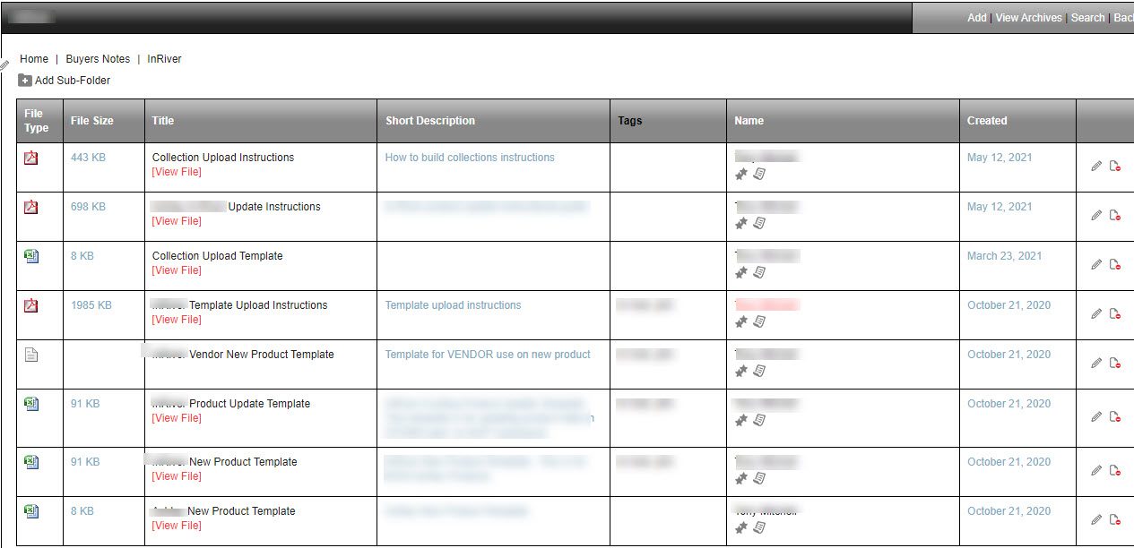Document list inside folder