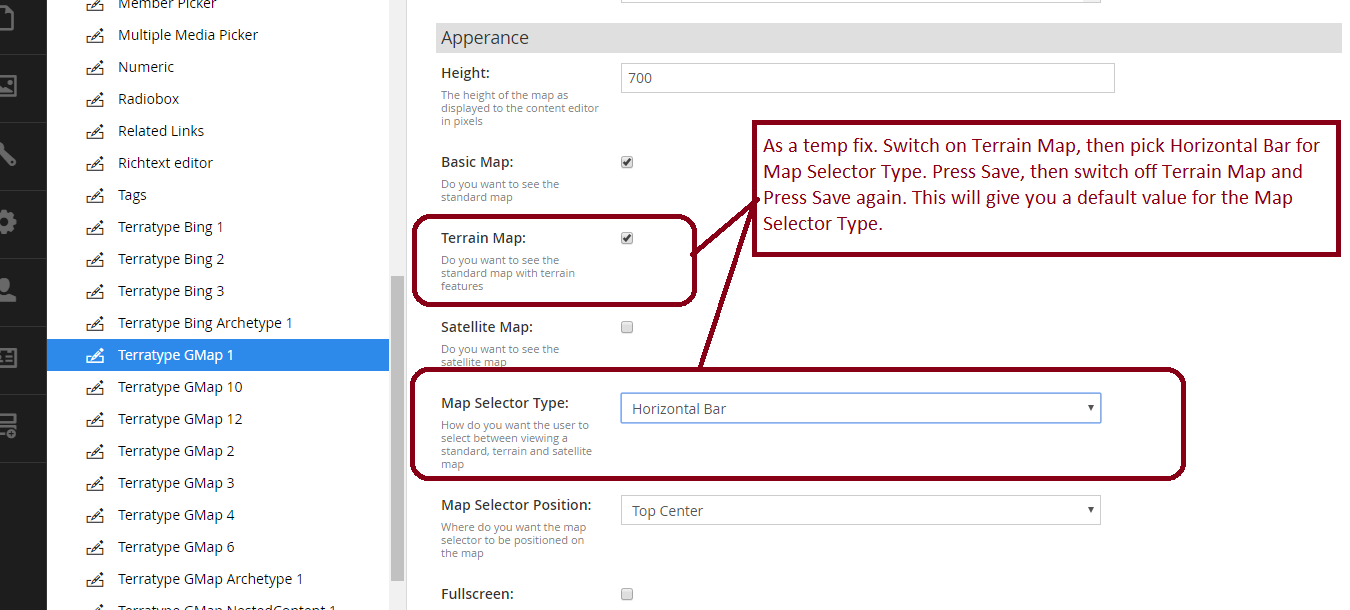 Set a Map Selector Type value