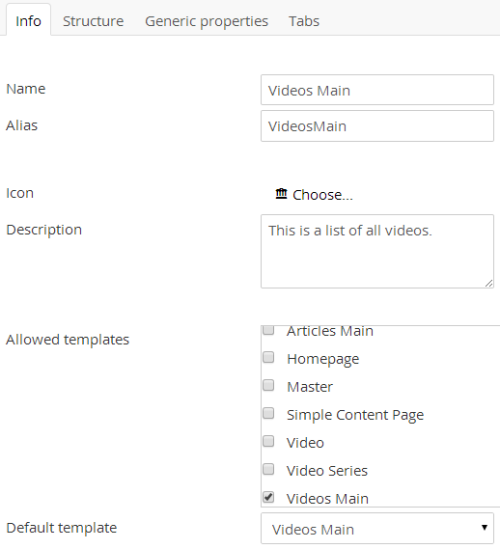 Videos Main Document Type Info