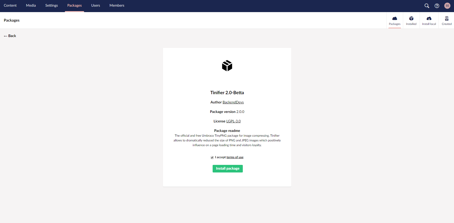 Installing Tinifier package