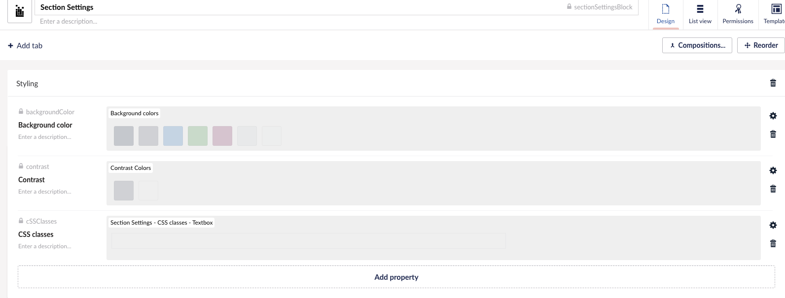 I created the data type here in the settings section of my layout