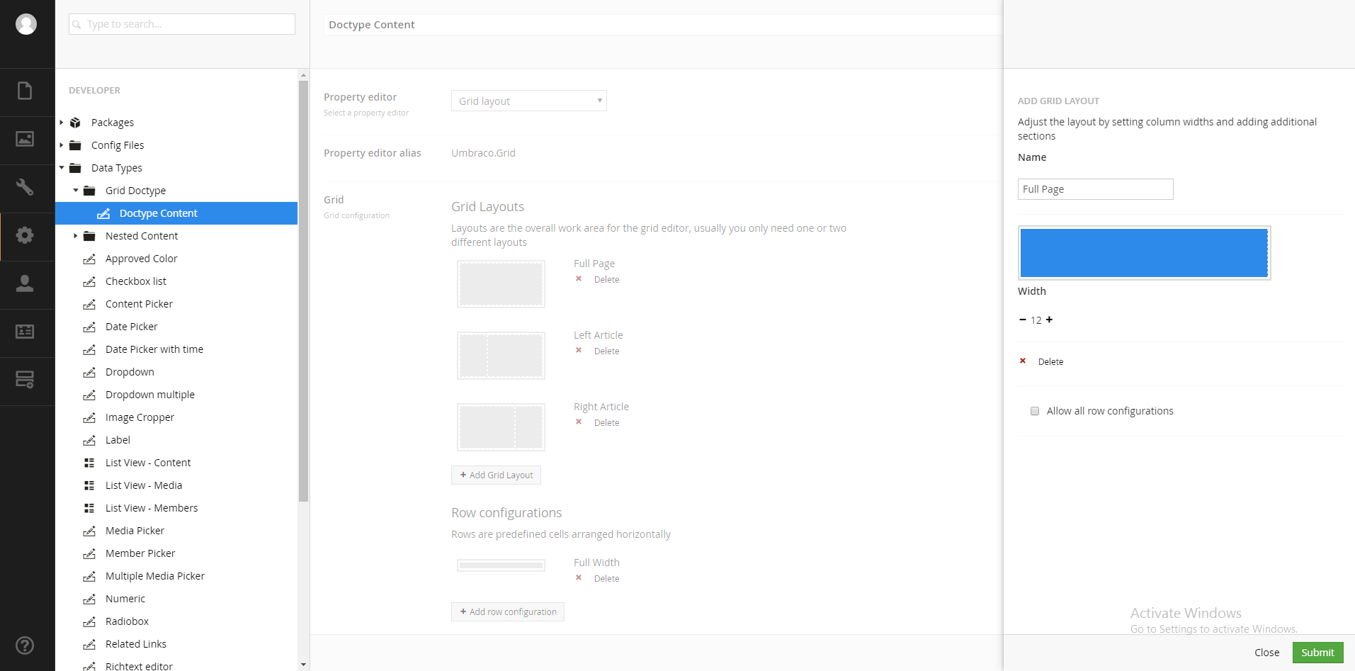 Grid configuration - Page