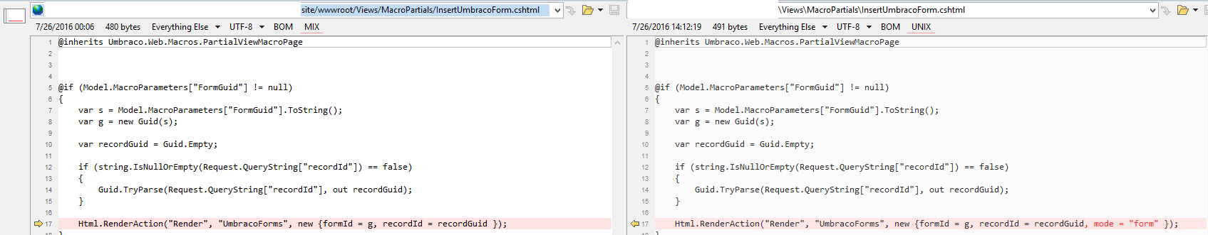 Screenshot comparing