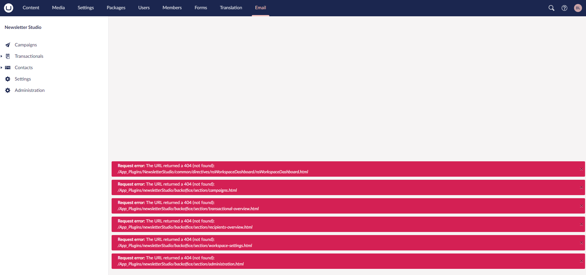 Errors in our backoffice