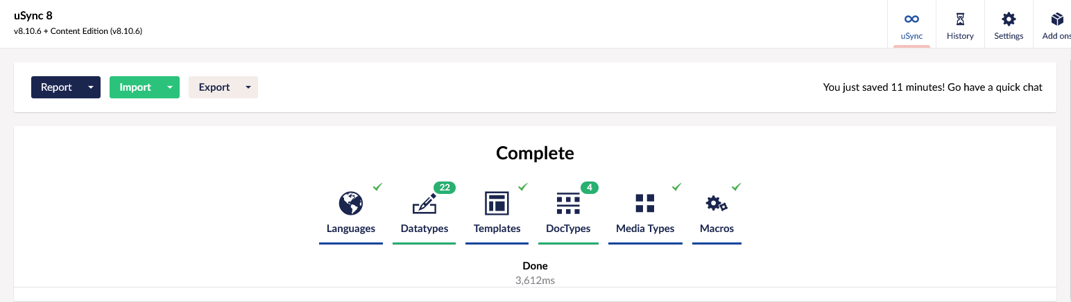 This is the import result snapshot