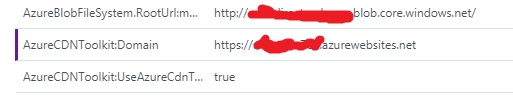Here you can see the configs on azure
