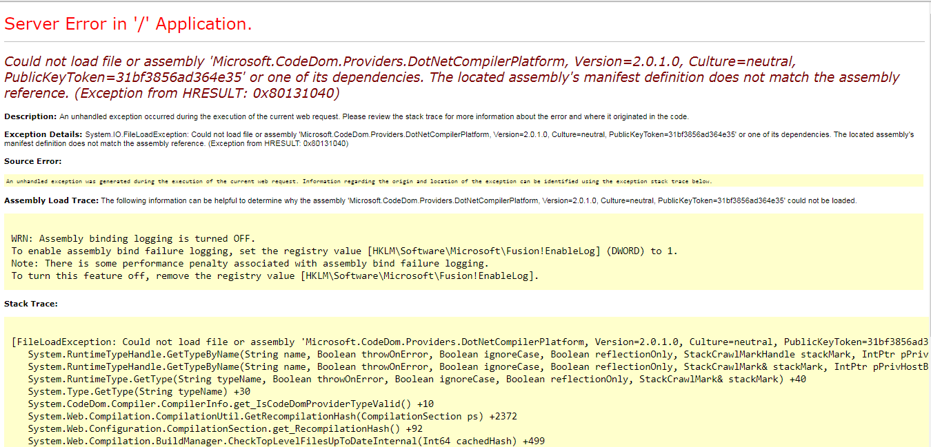 Server Error in '/' Application