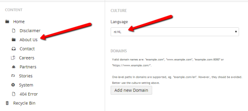 Selecting a language for a specific node