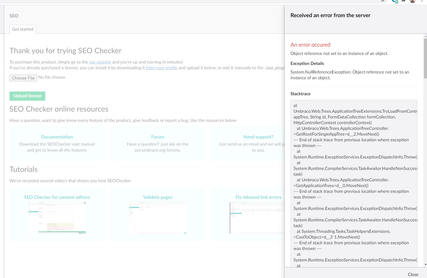 SEOChecker NullReferenceException