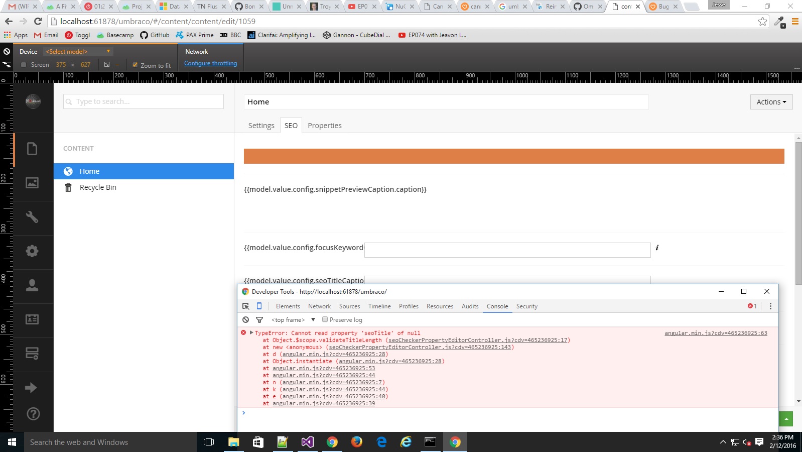 Screenshot of the error