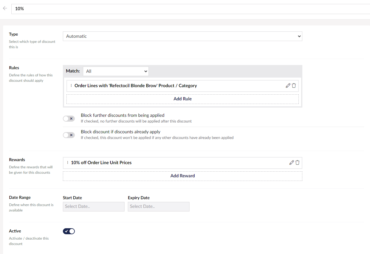 Automatic discount product A