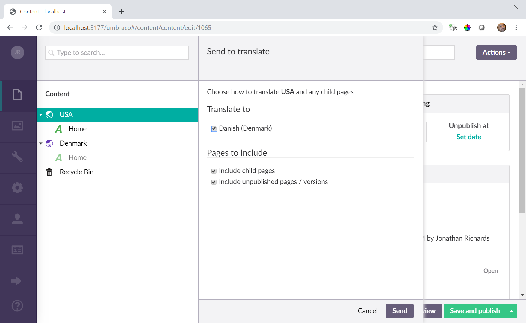 Screenshot showing USA being sent to translation