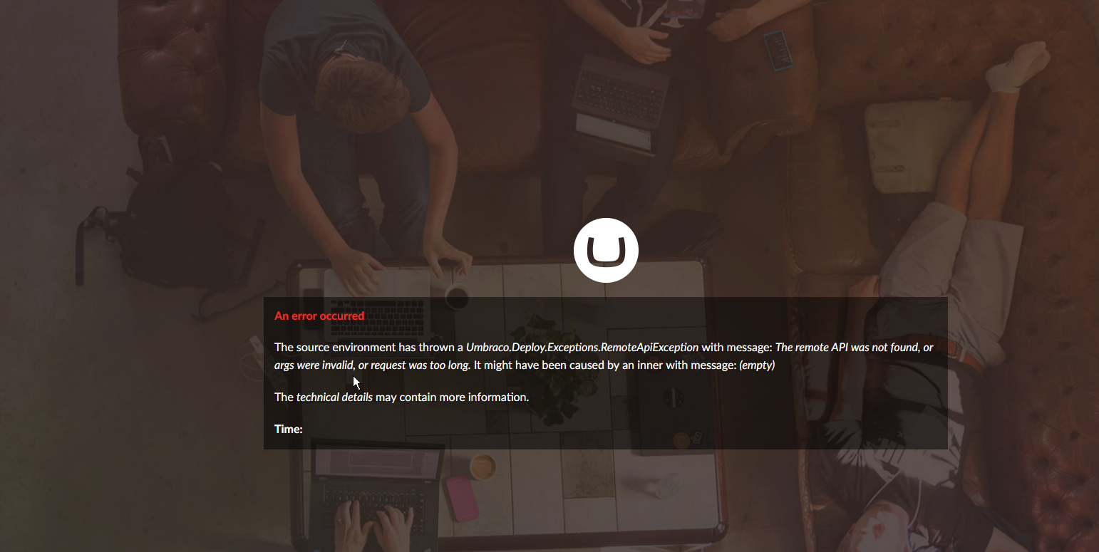 Umbraco.Deploy.Exceptions.RemoteApiException