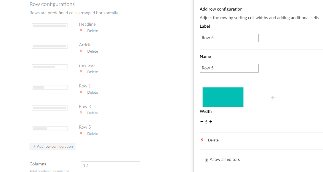 Adding Row Configuration