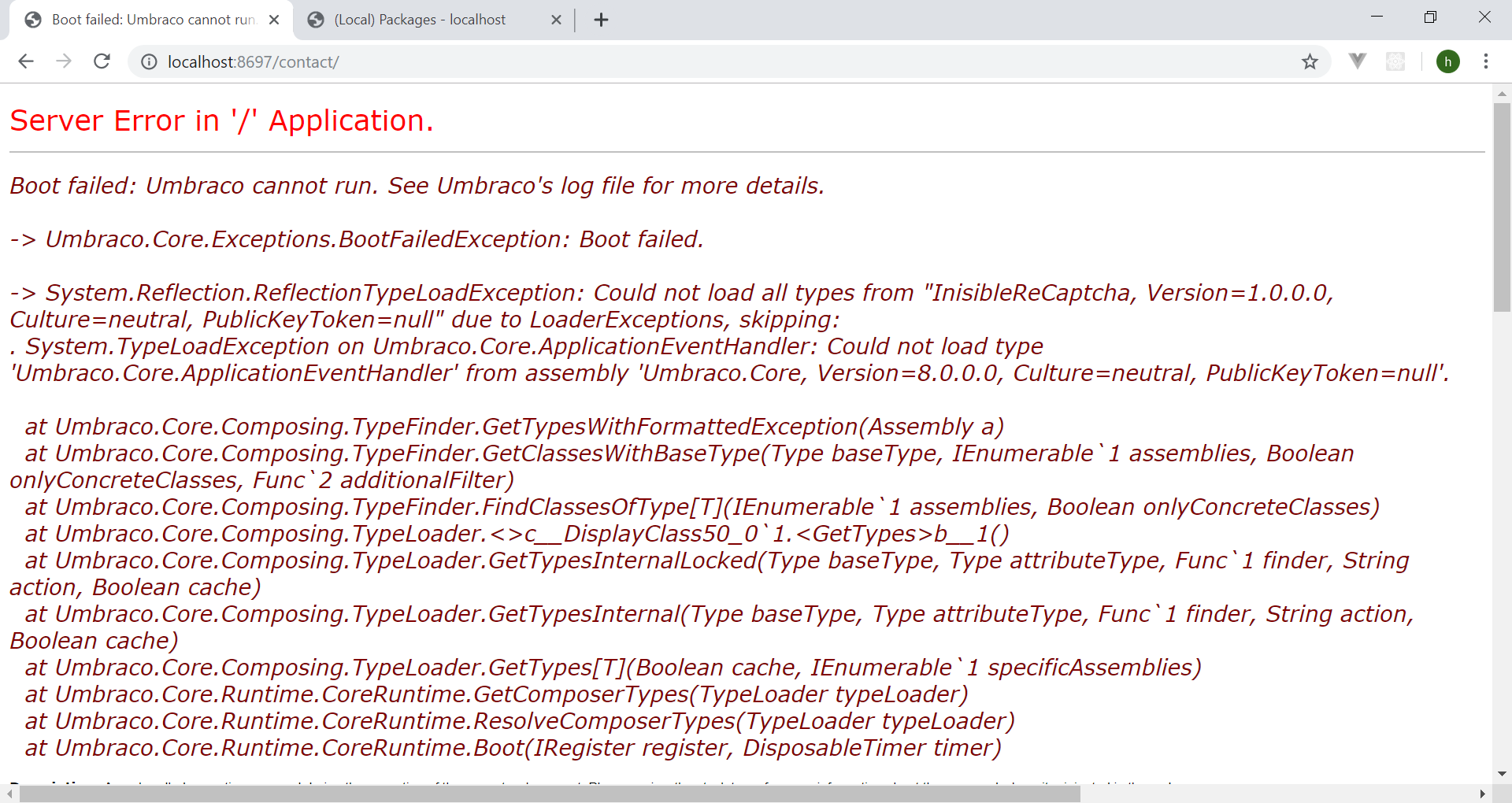 showing this error on webpage