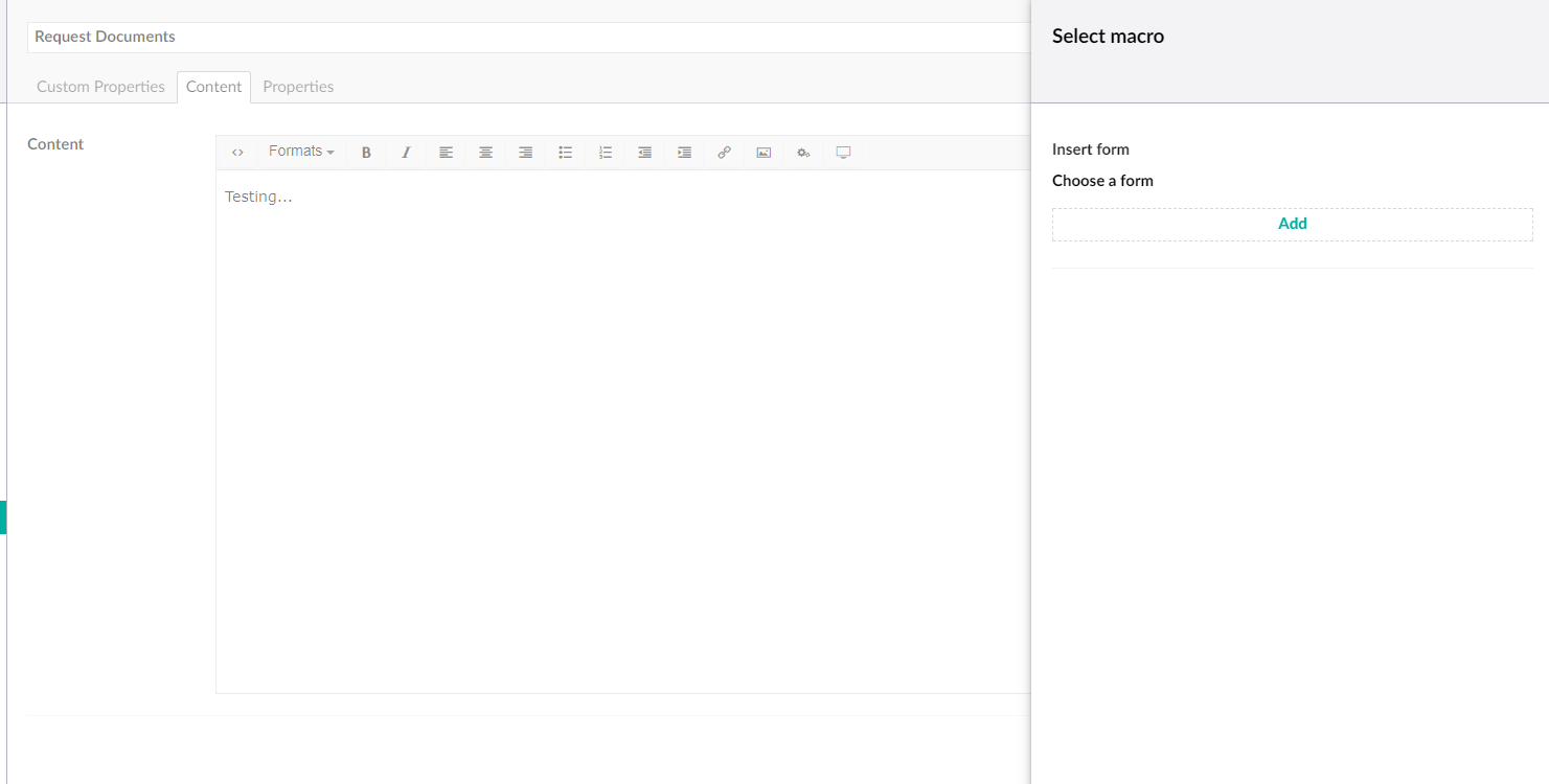 The insert form macro on a content page
