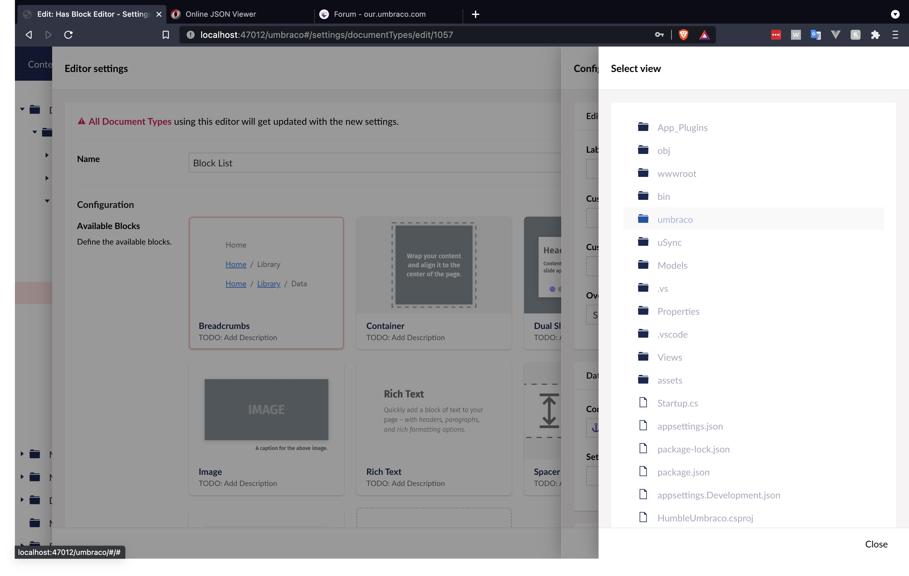 File Explorer - Umbraco 9 - macOS
