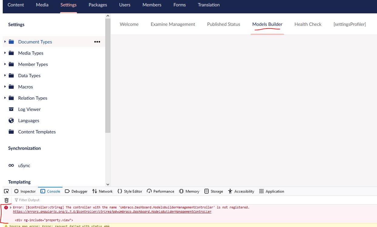 ModelsBuilder error related to AngularJs controller not being registered