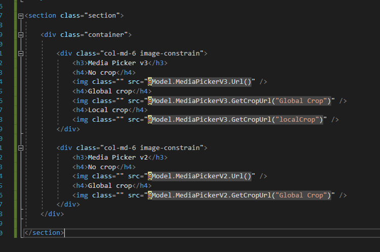 Screenshot showing the cshtml of the image crops