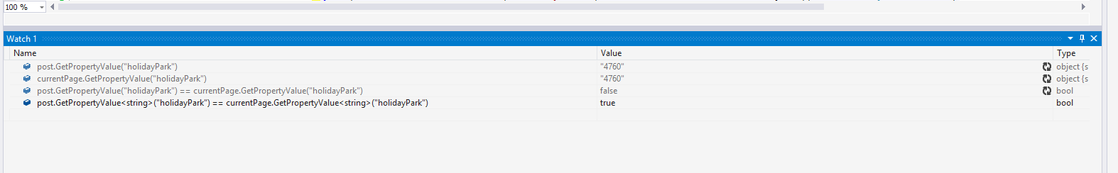 Screengrab of a few watches in Visual Studio 2013 Ultimate