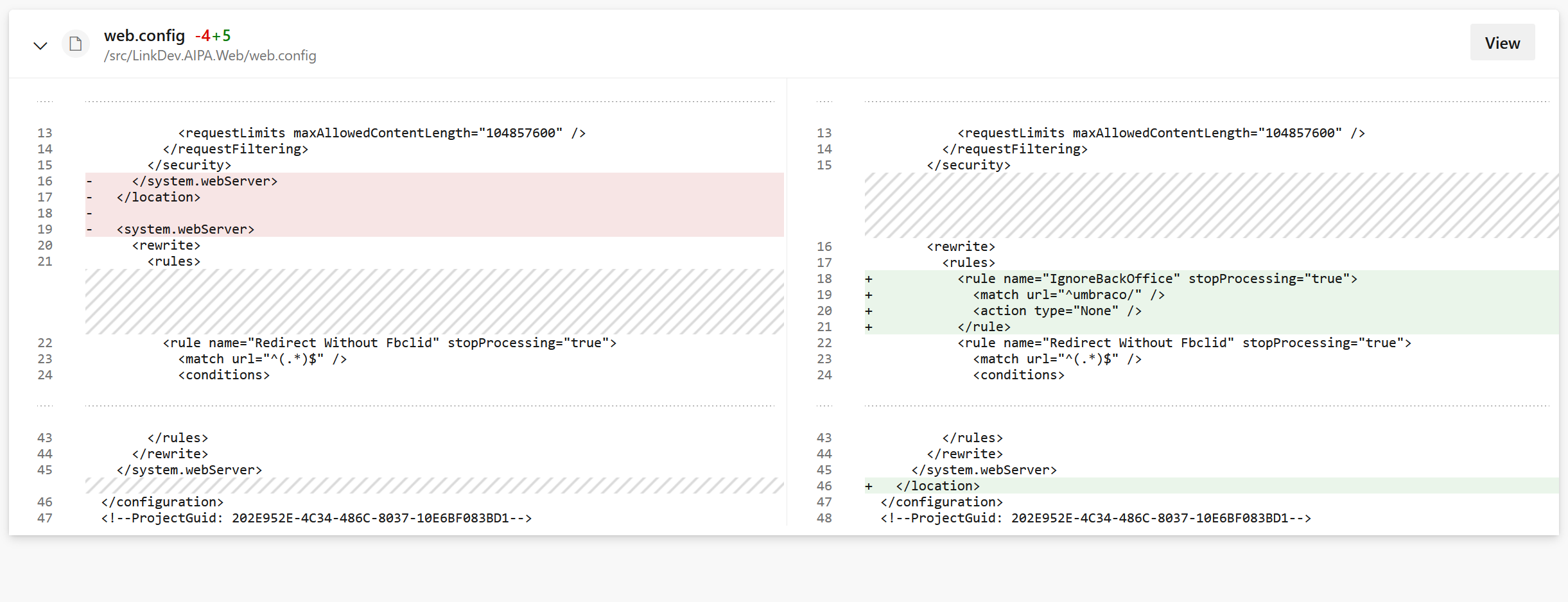 Web config changes