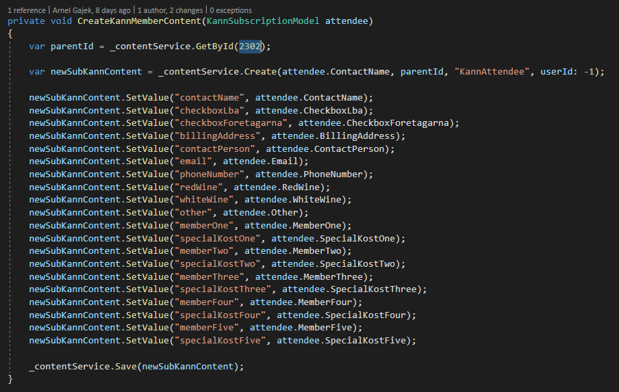 This is the code so far, the problem is that the parentId is hard coded which makes it hard to make it dynamic while creating the content for the end user.