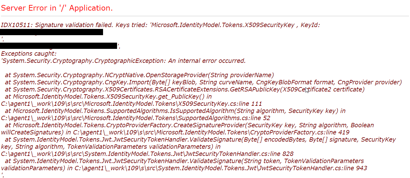 screenshot of error message
