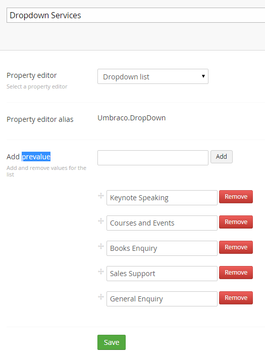 Service Dropdown List