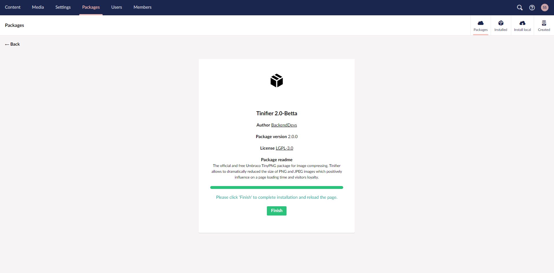 Installing Tinifier package