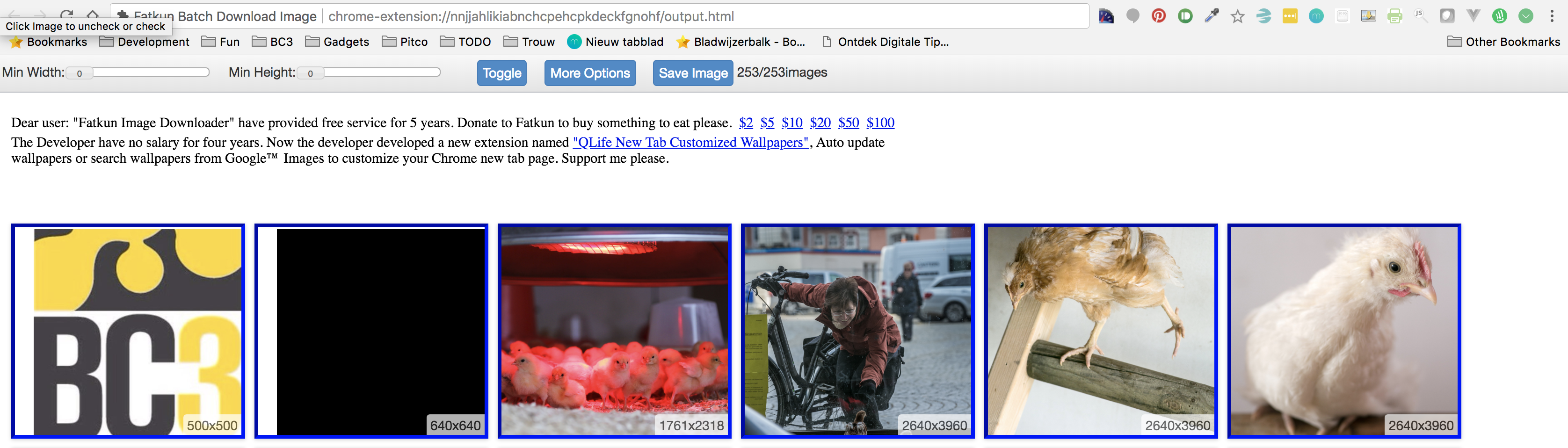 sample screen of the chrome extesion