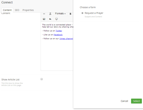 We can see the form in the Contour form picker